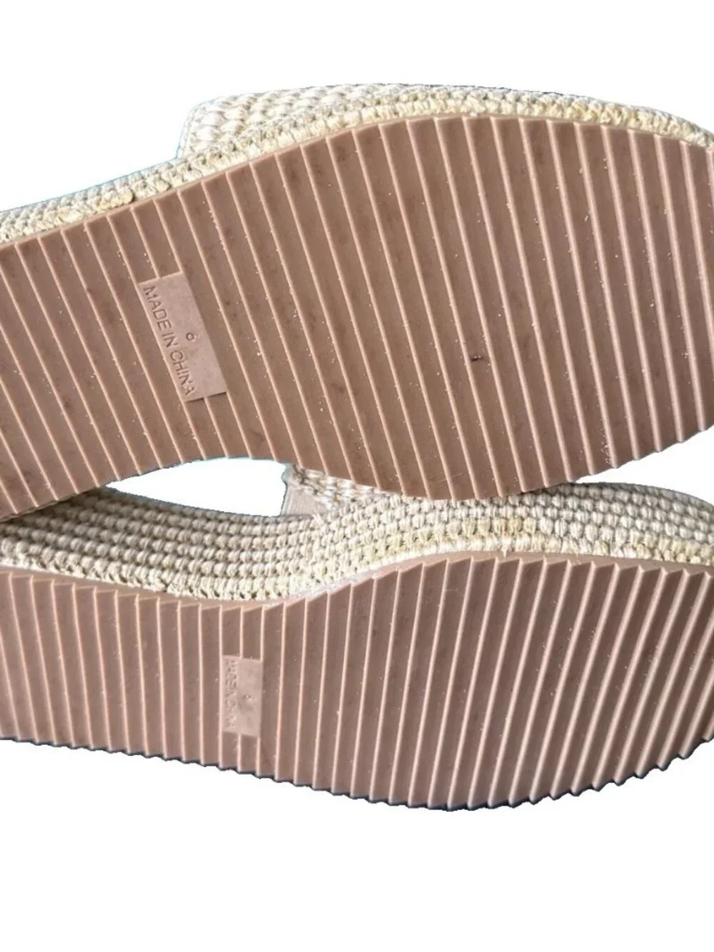 Platform Sandals Raffia Espadrilles Slip On Slides Summer Sz 6 Natural Beige